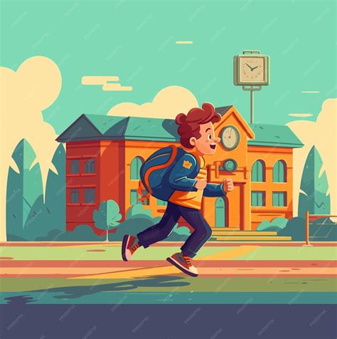 Premium Ai Image Boy With A School Bag Running To The School Vector