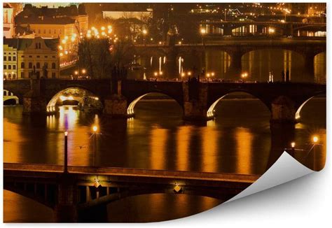 Fototapety Pl Mosty Panorama Miasta Praga Noc Okleina Na Ścianę