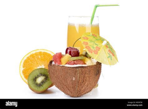 Fresh fruit salad and juice Stock Photo - Alamy