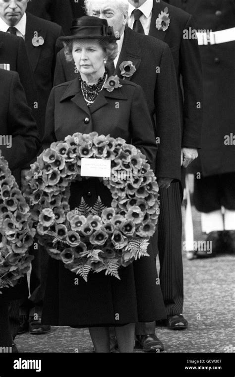 Prime Minister Margaret Thatcher Before Laying A Wreath At The