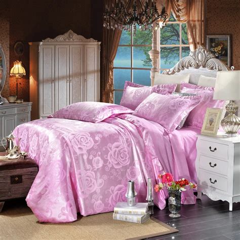 New Luxury Jacquard Tencel Satin Jacquard Bedding Sets Pink Golden