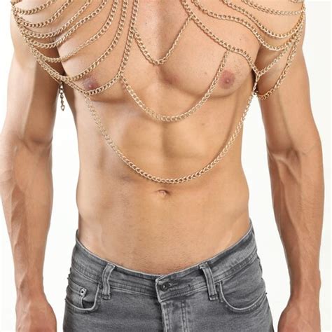 Men Body Chain Shouldershoulder Chain Harnessmens Chain Body Etsy