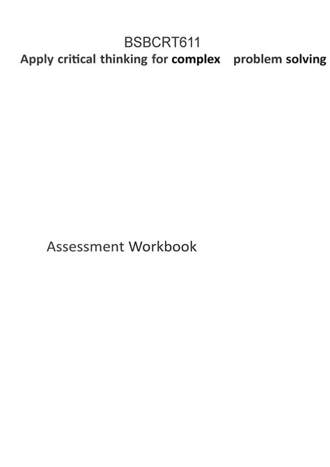 Bsbcrt 611 Assessment BSBCRT Apply Critical Thinking For Complex