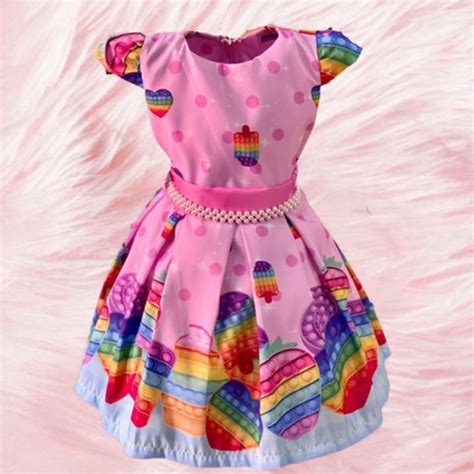 Vestido Infantil para festa aniversário tema Temático desenho Tema Pop