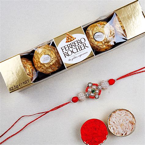 Appealing Floral Rakhi And 4 Pcs Ferrero Rocher Uk Gift Appealing