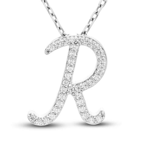 Diamond Letter R Pendant Necklace 110 Ct Tw Round 10k White Gold Jared