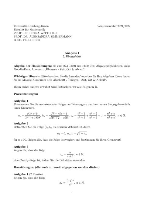 Übungsblatt 5 Übungsblatt 5 Aufgabenstellung WiSe 21 22 Universit