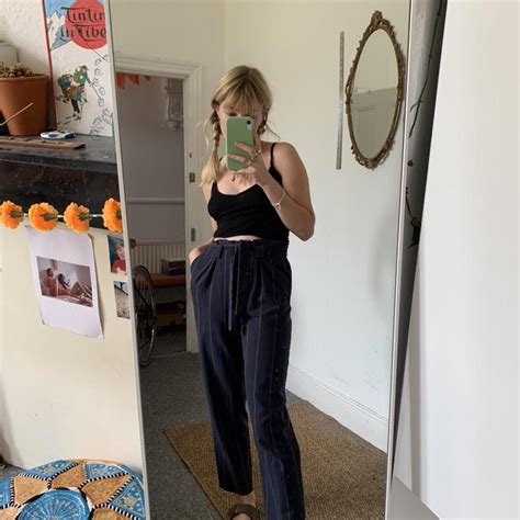 Topshop Womens Navy Trousers Depop