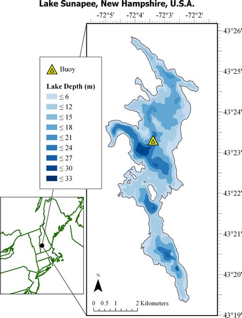 Location And Bathymetry Of Lake Sunapee New Hampshire Usa