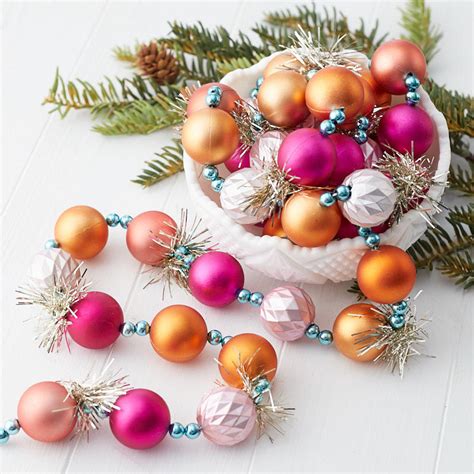 Pink And Orange Bead With Tinsel Garland Christmas Garlands