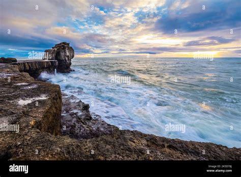 Sunset At Pulpit Rock Isle Of Portland Jurassic Coast Dorset England United Kingdom Stock