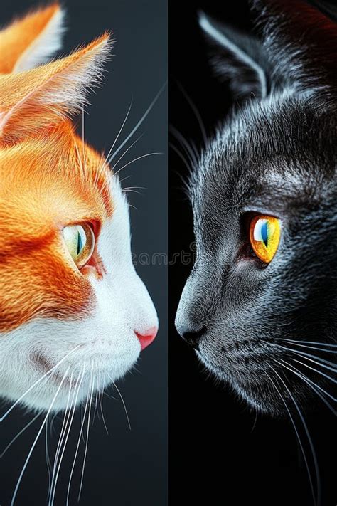 Ginger And Black Cats An Illustrative Portrait Highlighting