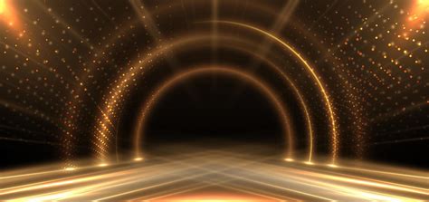 Elegant Golden Stage Circle Glowing With Lighting Effect Sparkle On Black Background Template