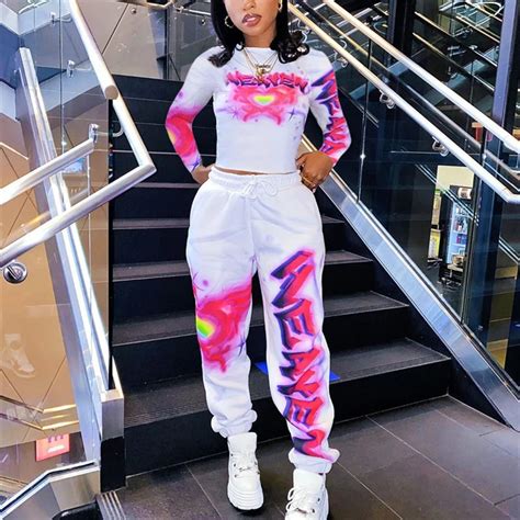 Women Two Pieces Sports Running Sets Letter Print Tracksuits Long