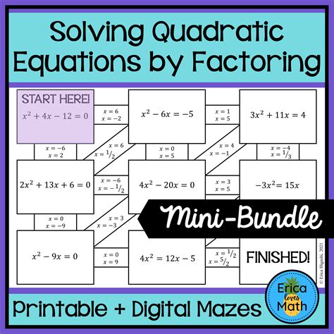 Solving Quadratic Equations By Factoring Activity Printable