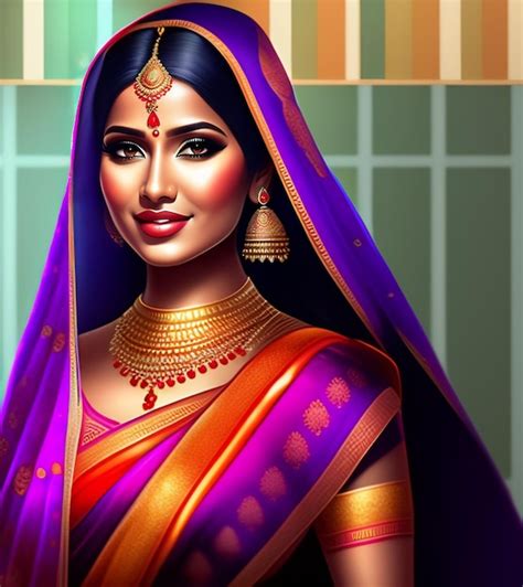 Premium Ai Image A Woman In A Purple Sari With Gold Accents And A