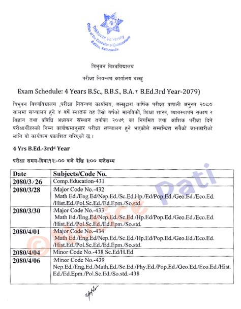 Tribhuvan University Exam Routine Of Bachelor Level Exam