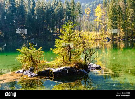 Wonderful Autumn Of Hintersee Lake Of Bavarian Alps On The Austrian