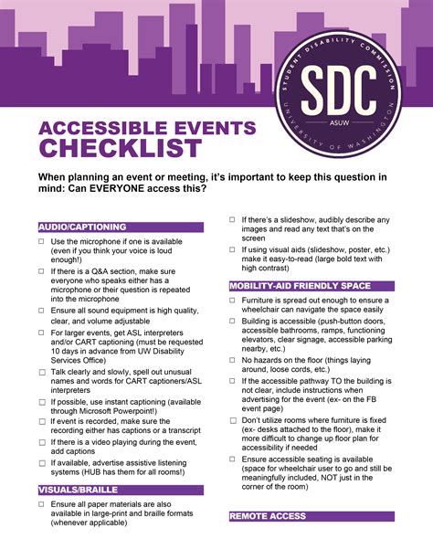 Accessible Events Checklist Student Disability Commission