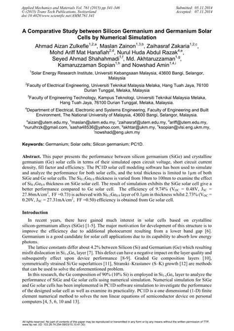 (PDF) A Comparative Study between Silicon Germanium and Germanium Solar Cells by Numerical ...