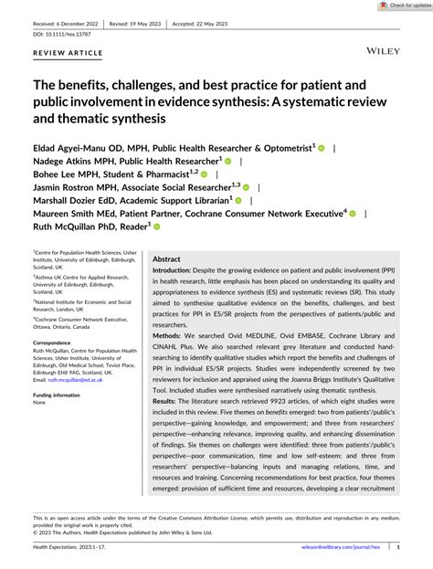 Pdf The Benefits Challenges And Best Practice For Patient And