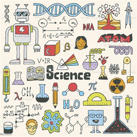 School Science Doodle Set Hand Drawn Vector Illustration