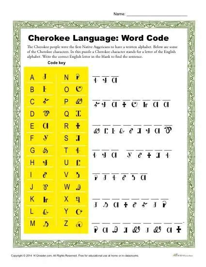 Cherokee Language Word Code Activity Native Americans