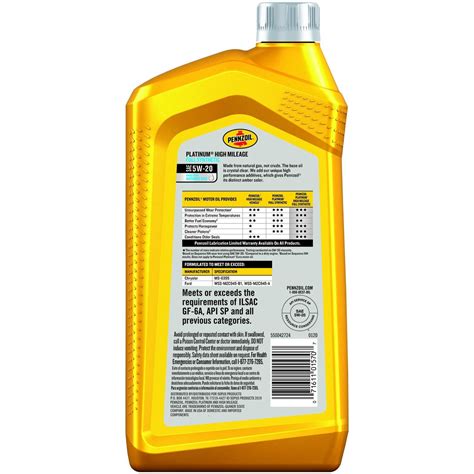 Pennzoil High Mileage Full Synthetic Engine Oil 5w 20 1 Quart