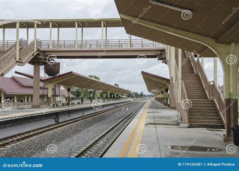 New Stairs And Bridge With Platform At Train Station Stock Image