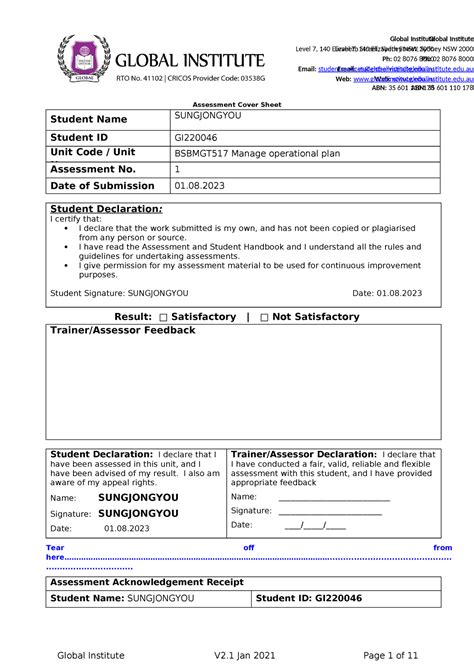 Bsbmgt 517 Assessment Task 1 Global V2 Global Institute