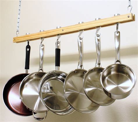 Cooks Standard Ceiling Mount Wooden Pot Rack Single Bar