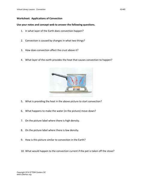 Convection Worksheet Applications Of Convection