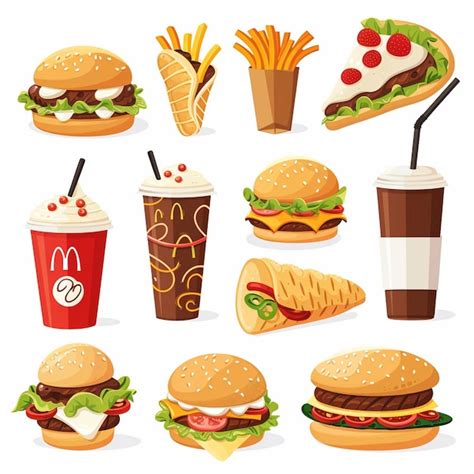 Uma Cole O De Diferentes Tipos De Itens De Fast Food Incluindo