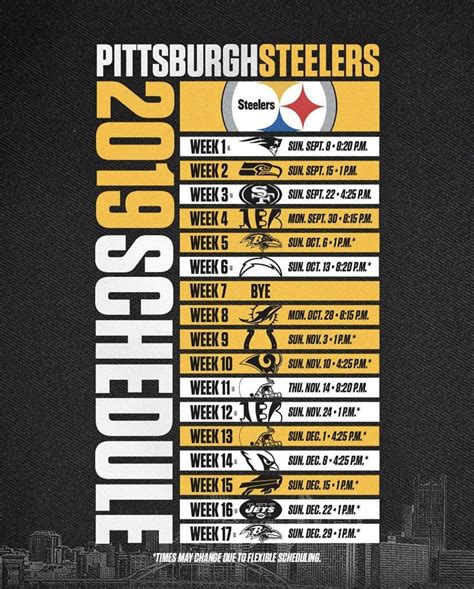 Pittsburgh Steelers Printable Schedule