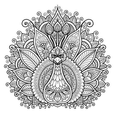 Dise O De Mandala De Pavo Real Para Colorear Libro Vector Premium