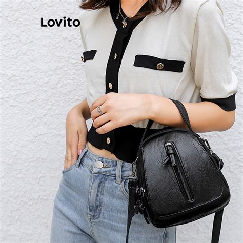 Lovito Women Casual Plain Basic Small Shoulder Bag LNA32137 Black