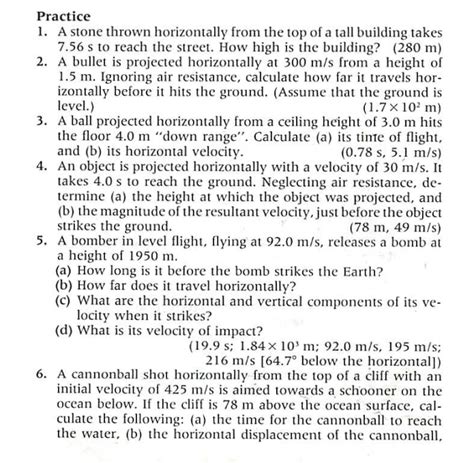 Solved Practice A Stone Thrown Horizontally From The Top Of A