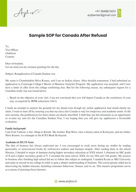 Sample Sop For Visitor Visa Canada After Refusal Contentholic Hot Sex