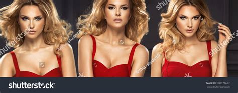 Beautiful Sexy Blonde Woman Red Dress Stock Photo 608974697 Shutterstock