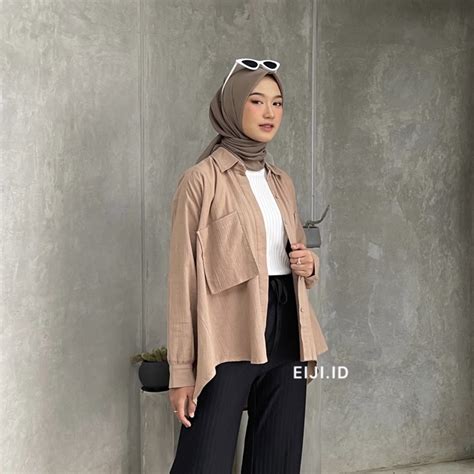 Jual Kemeja Linen Crinkle Oversize Gea Niki Top Shirt Lengan Panjang