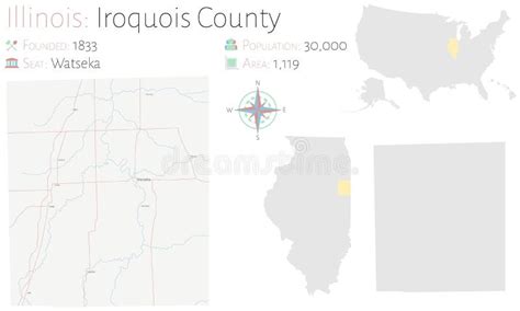 Map of Iroquois County in Illinois Stock Vector - Illustration of ...