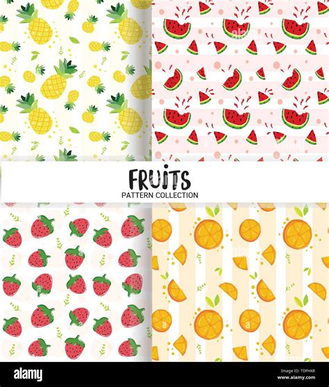 Cute Hand Draw Doodle Summer Fruits Pattern Seamless Background Strawberry Orange Watermelon