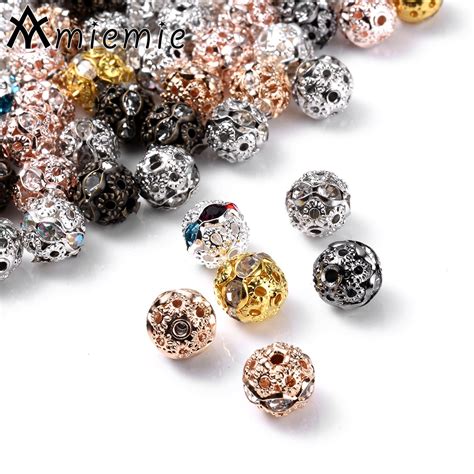 20 Pcs 6mm Contas Bola De Strass Liga Soltos Spacer Beads Para Jóias