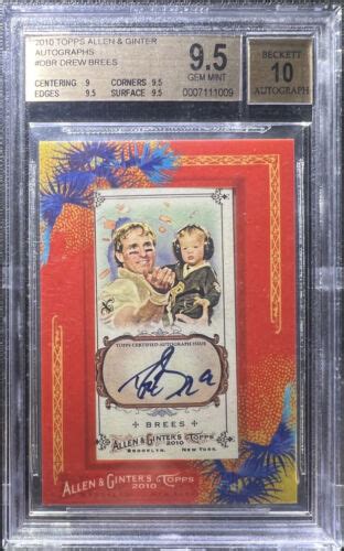 Drew Brees Topps Allen Ginter Ssp Framed Auto Bgs Auto