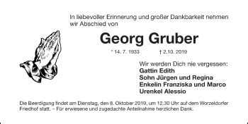 Traueranzeigen Von Georg Gruber Trauer Nn De