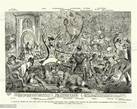 The Union Club Satirical Cartoon On Acts Of Union 1800 Stock ...