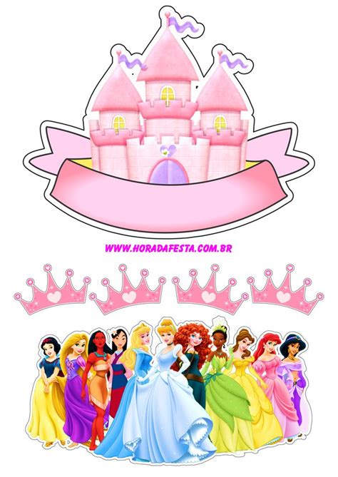 Princesas Disney Festa Personalizada Topo De Bolo Png Princesas