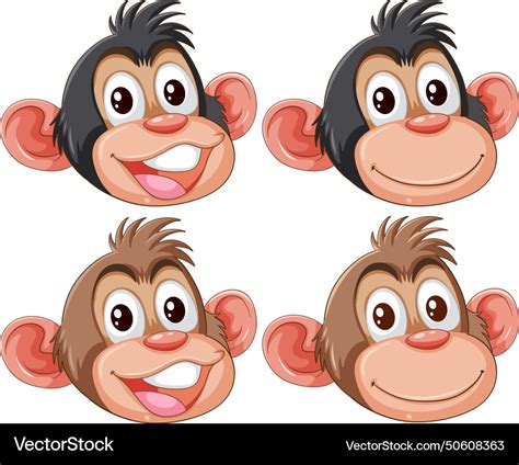 Four Monkey Faces Showing Different Expressions Vector Image