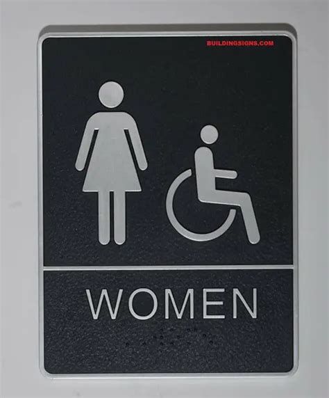 Ada Women Accessible Restroom Sign With Braille And Black6x9 Eur 9