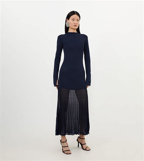 Buy Karen Millen Viscose Blend Knit Sheer Skirt Midaxi Dress In Navy